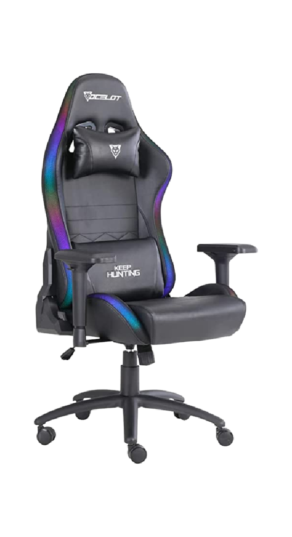 Silla Gamer Ocelot Negro con Iluminación RGB + Diadema gamer RGB