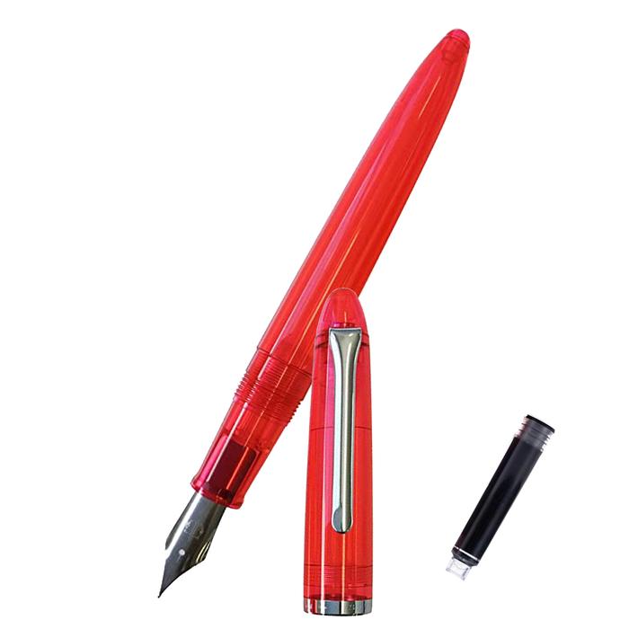Bolígrafo Tipo Fuente con Tintas MXRRL-009-2 1pza 0,5mm Punta Rojo 1 Tinta Roja Acero Inoxidable Para Cartucho SmallCartri 3,4mm, RedPearl
