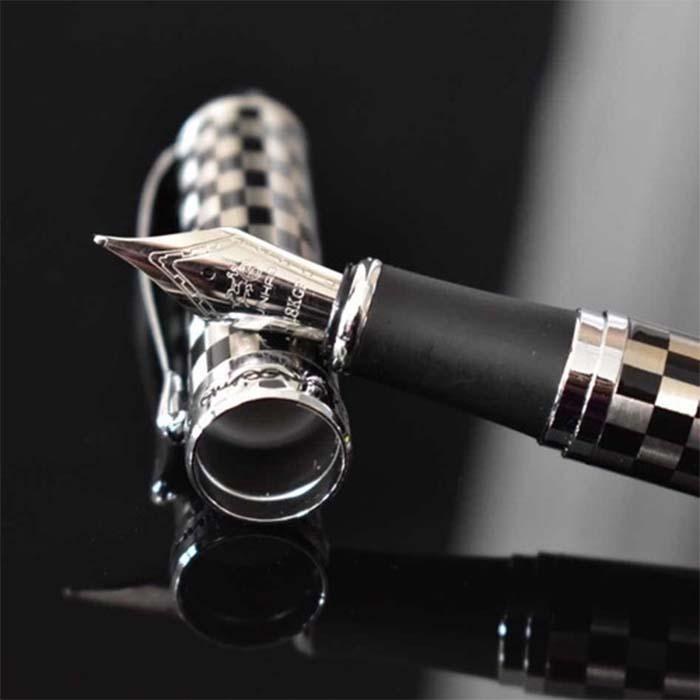 Plumas Fuente Punta Fina MXBKA-010-1 2pzas 0,5mm Punta PlataNegro 2 Tintas Rojas Acero Inoxidable Para Cartucho SmallCartri 3,4mm, SilBlack