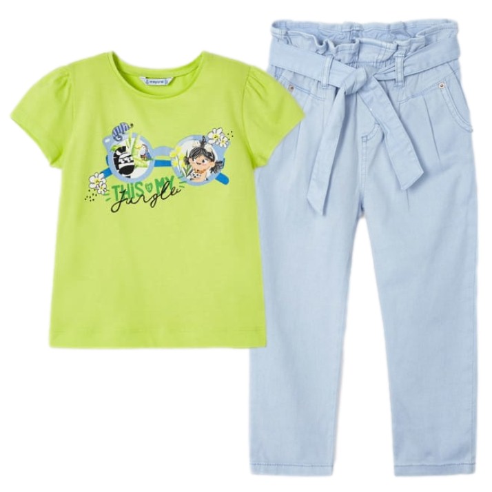 Conjunto playera manga corta y pantalón largo slouchy de algodón sostenible para niña marca Mayoral