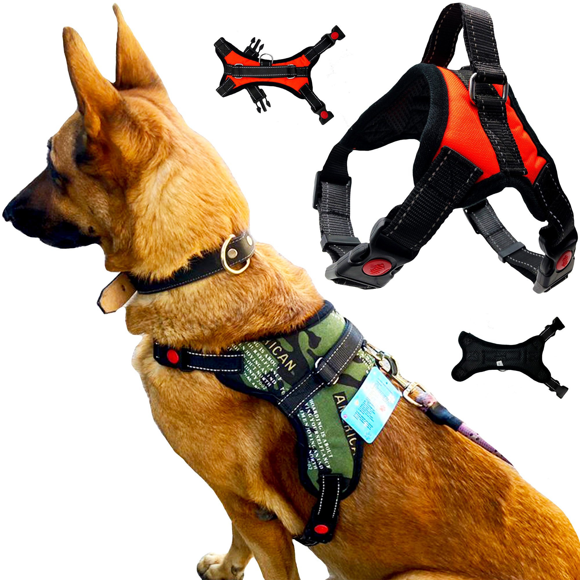 Arnés para Perro pechera de seguridad reflejante Ajustable Naranja .