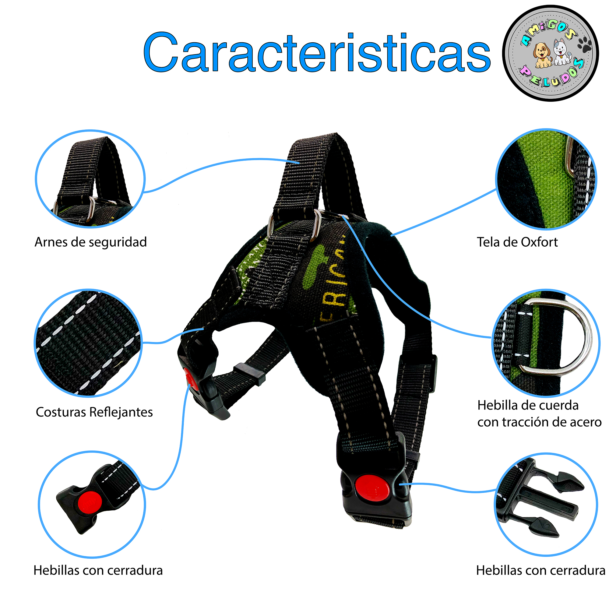 Arnés para Perro pechera de seguridad reflejante Ajustable Naranja .