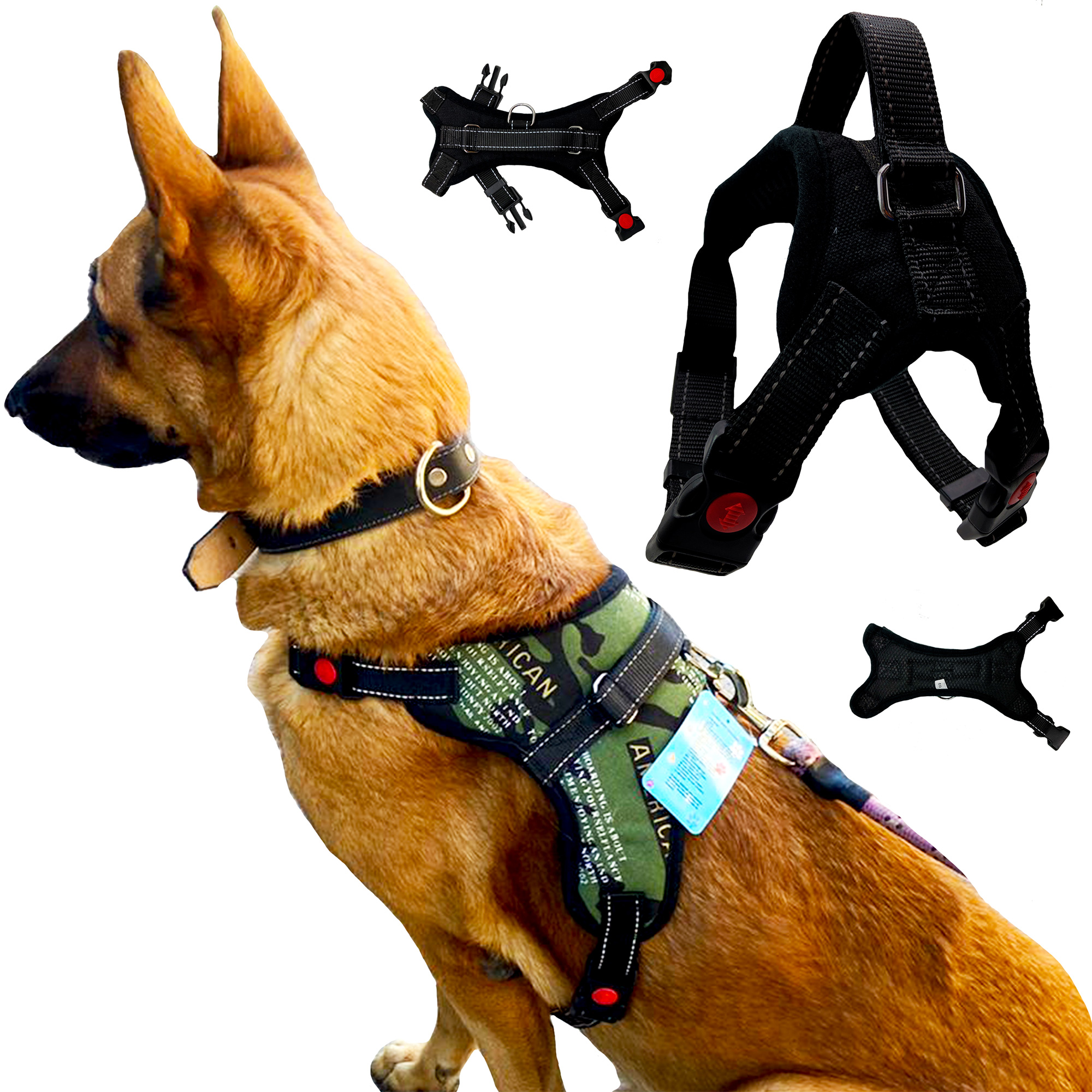 Arnés para Perro pechera de seguridad reflejante Ajustable Negro.