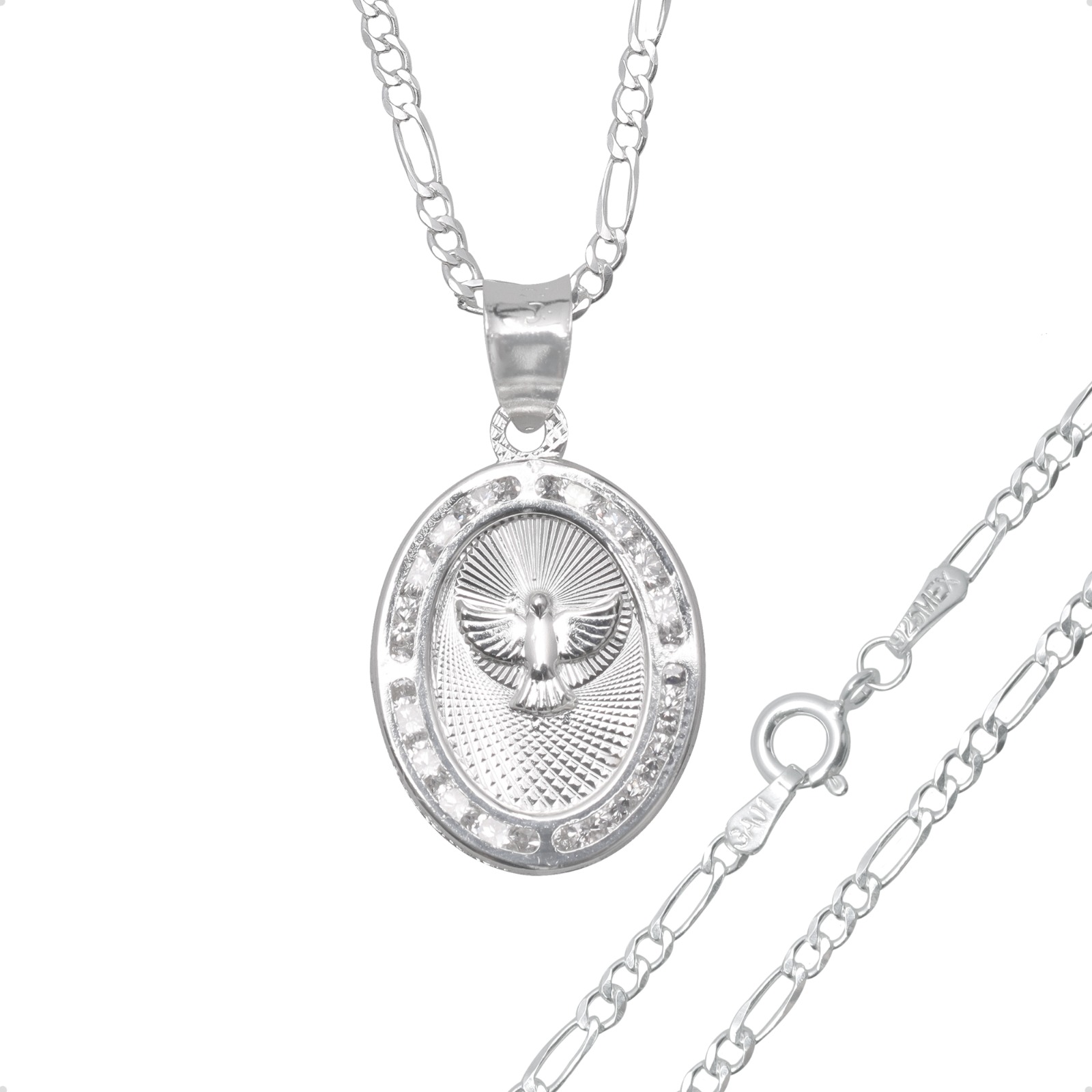 Cadena Con Dije Espíritu Santo Figaro Plata Ley 925 Bautizo