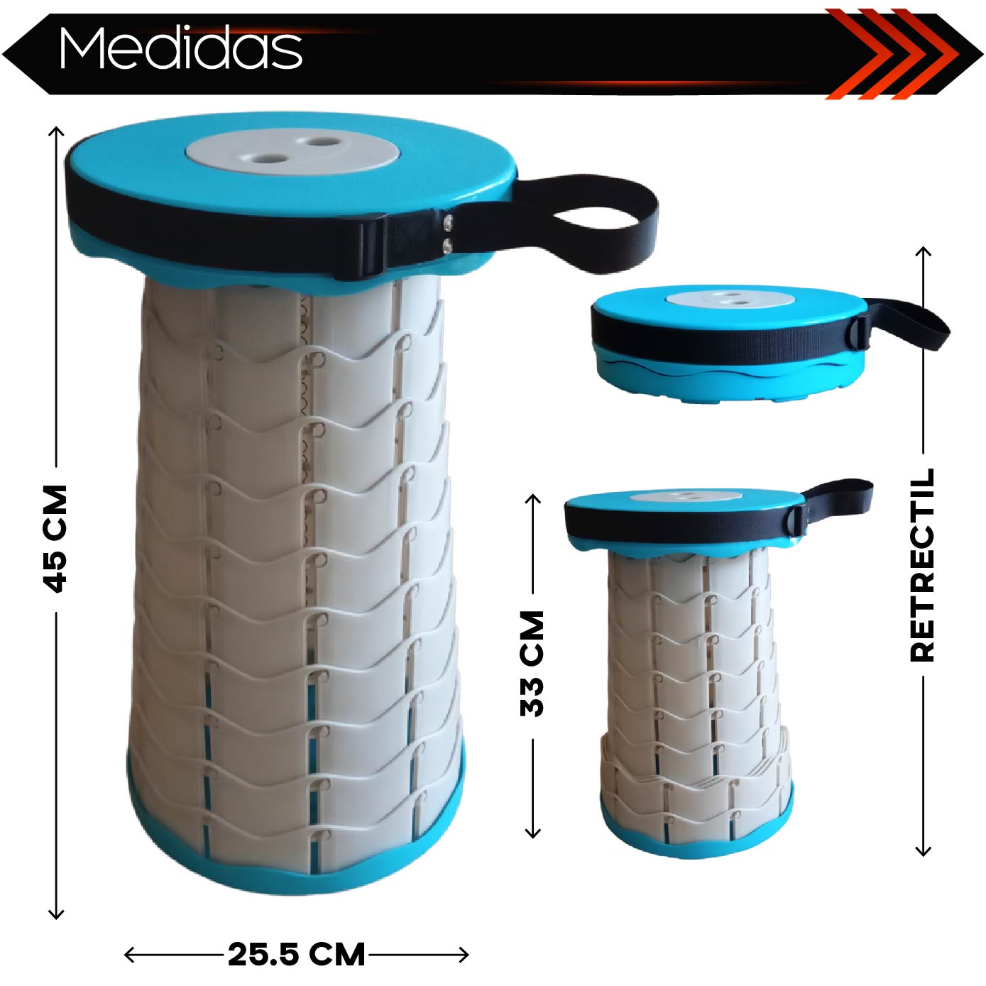 Taburete color Blanco Banco Plegable Silla Portátil Retráctil