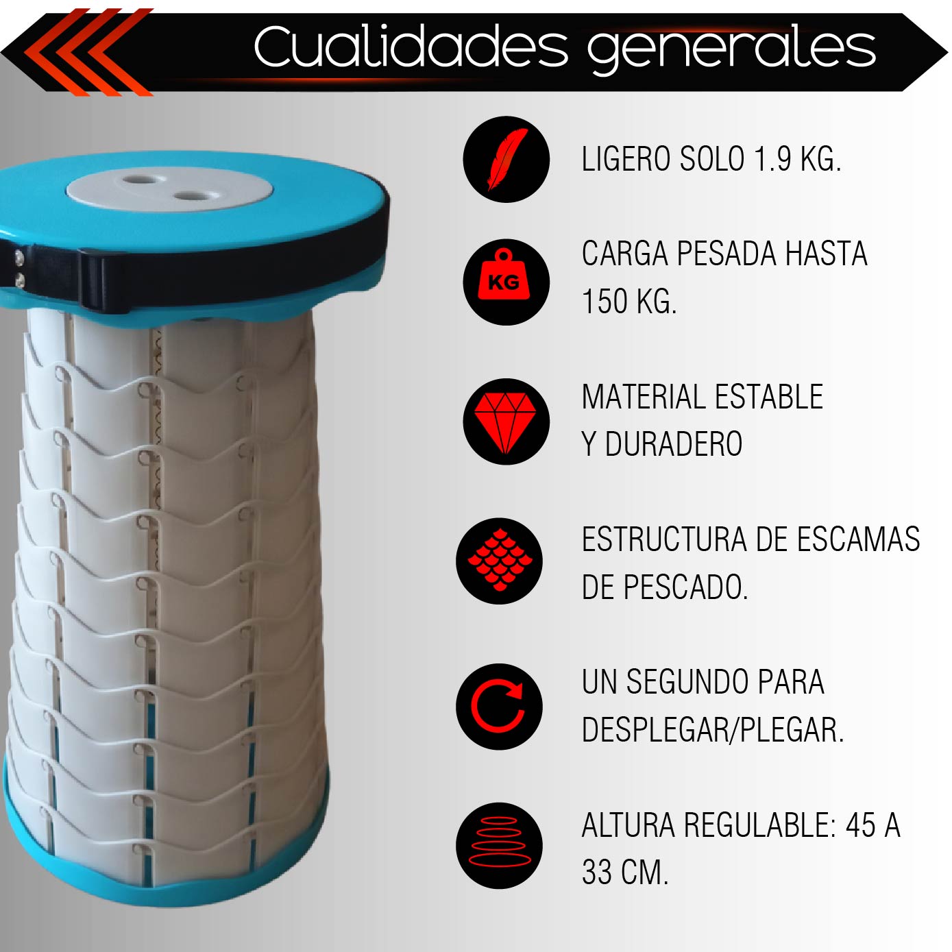 Taburete color Blanco Banco Plegable Silla Portátil Retráctil