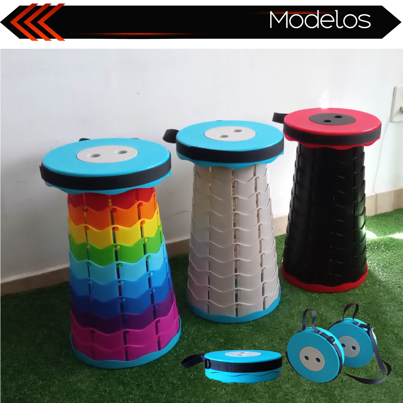 Taburete color Blanco Banco Plegable Silla Portátil Retráctil