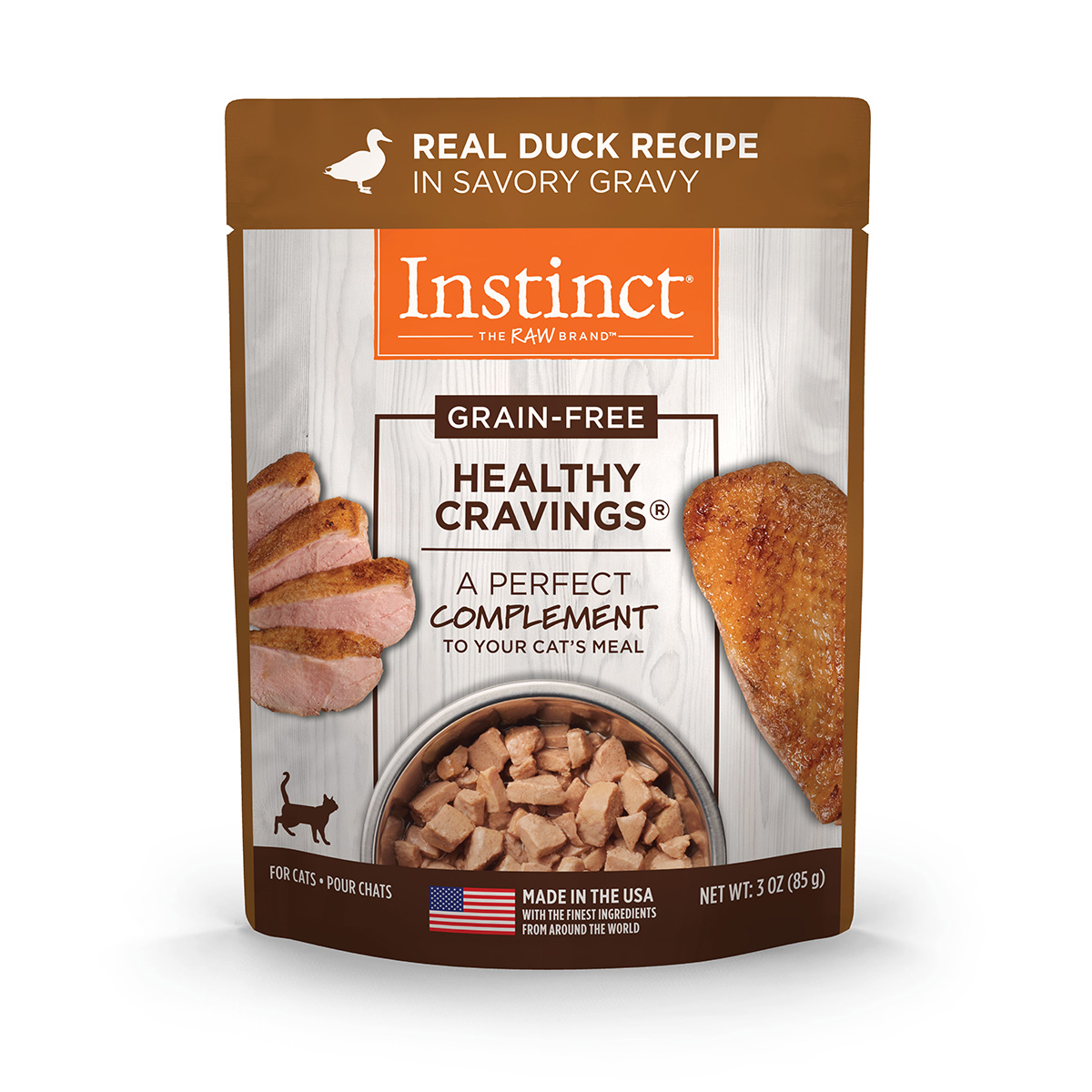Instinct Alimento Húmedo Healthy Cravings para Gatos con Carne de Pato y libre de granos, 24 pack, sobres de 85 gramos c/u.