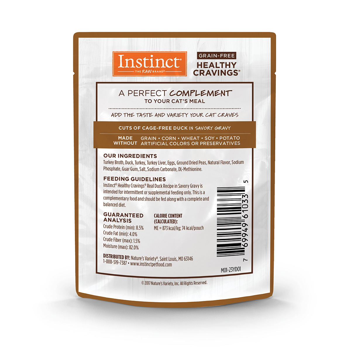 Instinct Alimento Húmedo Healthy Cravings para Gatos con Carne de Pato y libre de granos, 24 pack, sobres de 85 gramos c/u.
