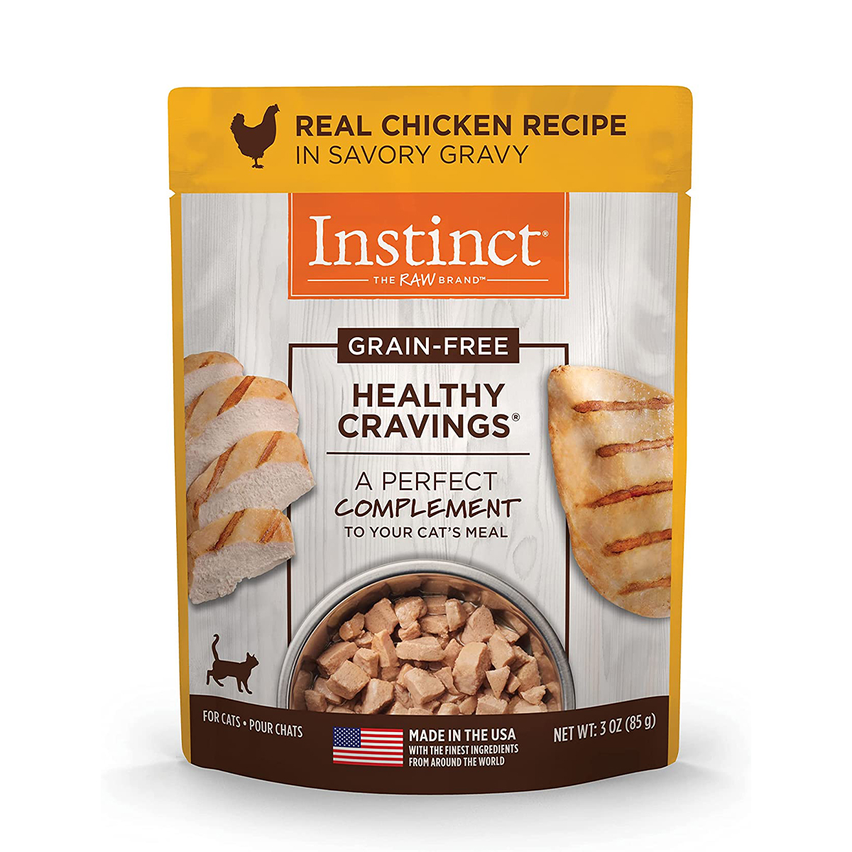 Instinct Alimento Húmedo Healthy Cravings para Gatos con Carne de Pollo y libre de granos, 24 pack, sobres de 85 gramos c/u.