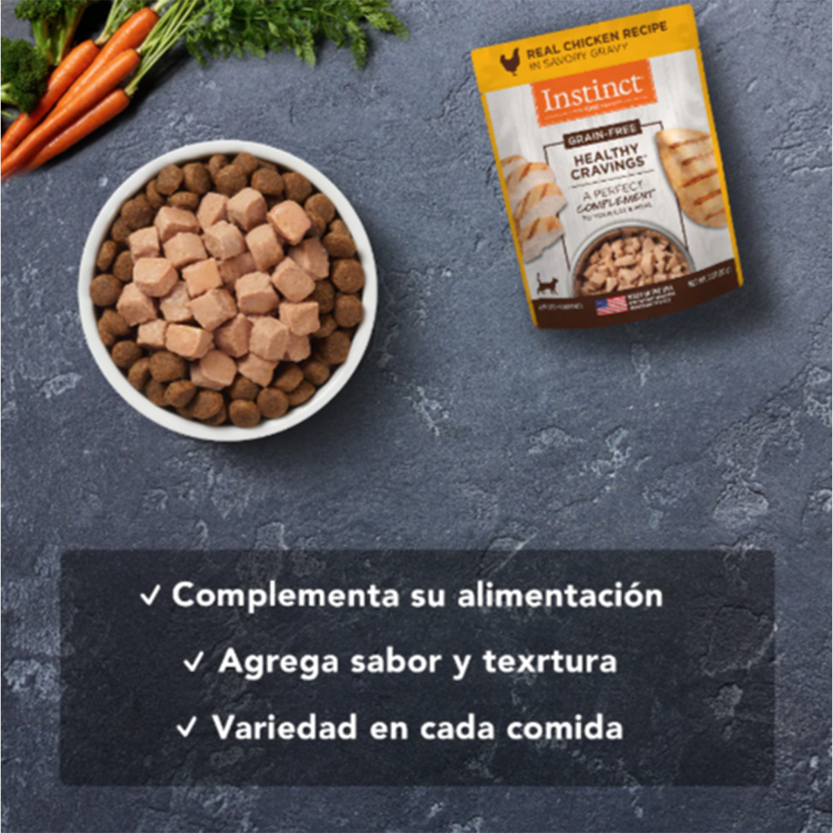 Instinct Alimento Húmedo Healthy Cravings para Gatos con Carne de Pollo y libre de granos, 24 pack, sobres de 85 gramos c/u.