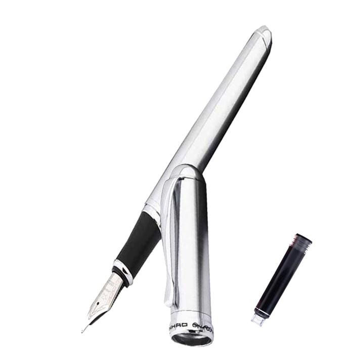 Pluma Fuente Caligrafia MXSVH-006-2 2pzas 0,5mm Punta Plata 2 Tintas Azul Marino Acero InoxidablePara Cartucho SmallCartri 3,4mm, SilverHouse