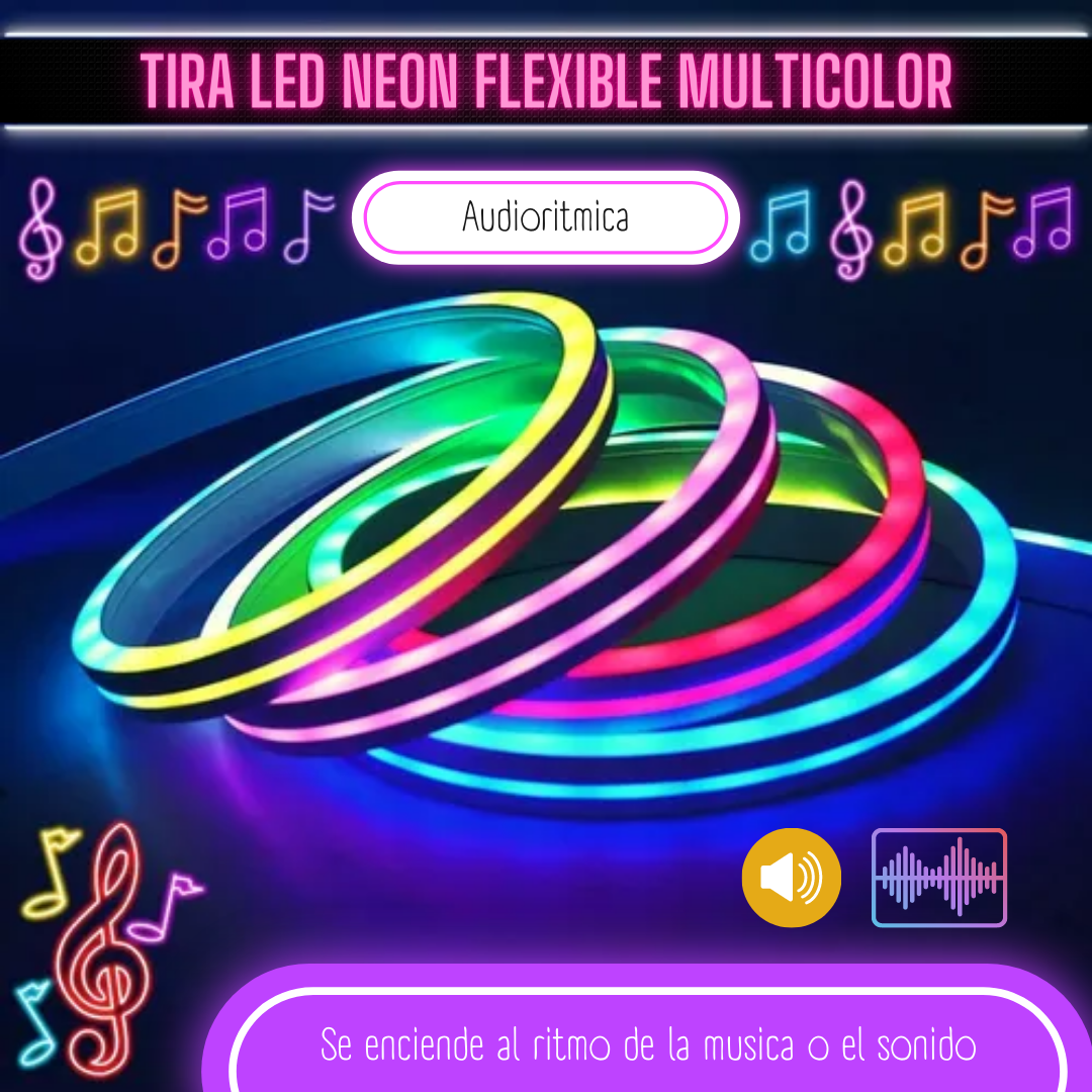 Pack de 5 tiras Leds Multicolor Neón Audio rítmica Con Control + App 5mts RGB DOSYU