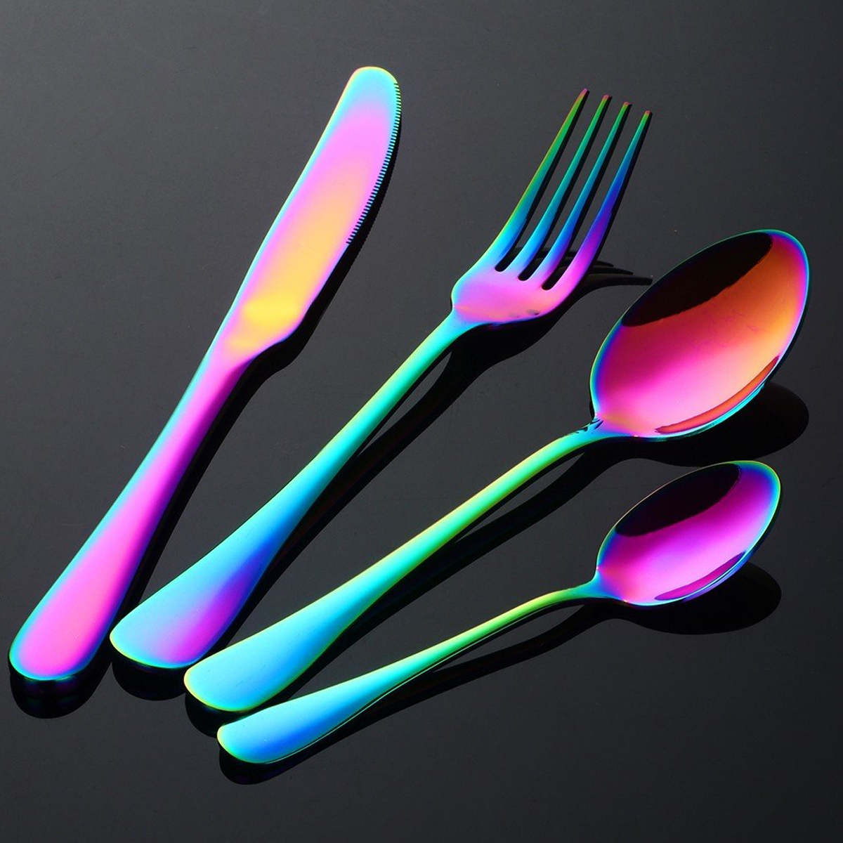 Nuvó 1702-19 Juego Set De Cubiertos Finos Acero Inoxidable Rainbow Color Tornasol 16pzas 4 personas