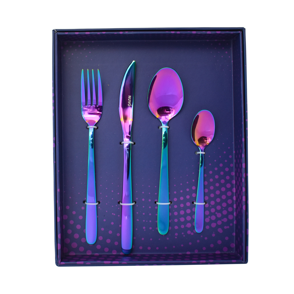 Nuvó 1702-19 Juego Set De Cubiertos Finos Acero Inoxidable Rainbow Color Tornasol 16pzas 4 personas