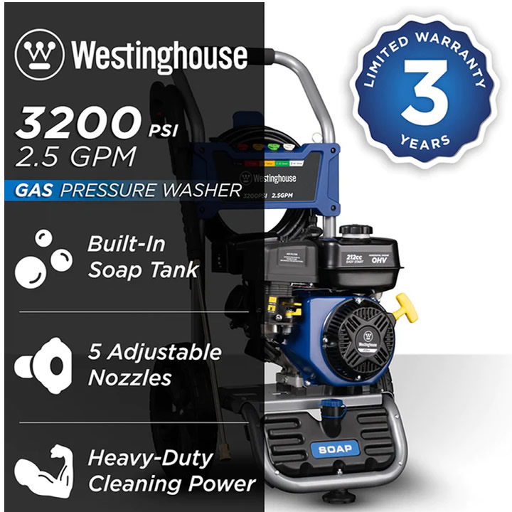 HIDROLAVADORA WESTINGHOUSE WPX3200 PSI 2.5 GPM GASOLINA