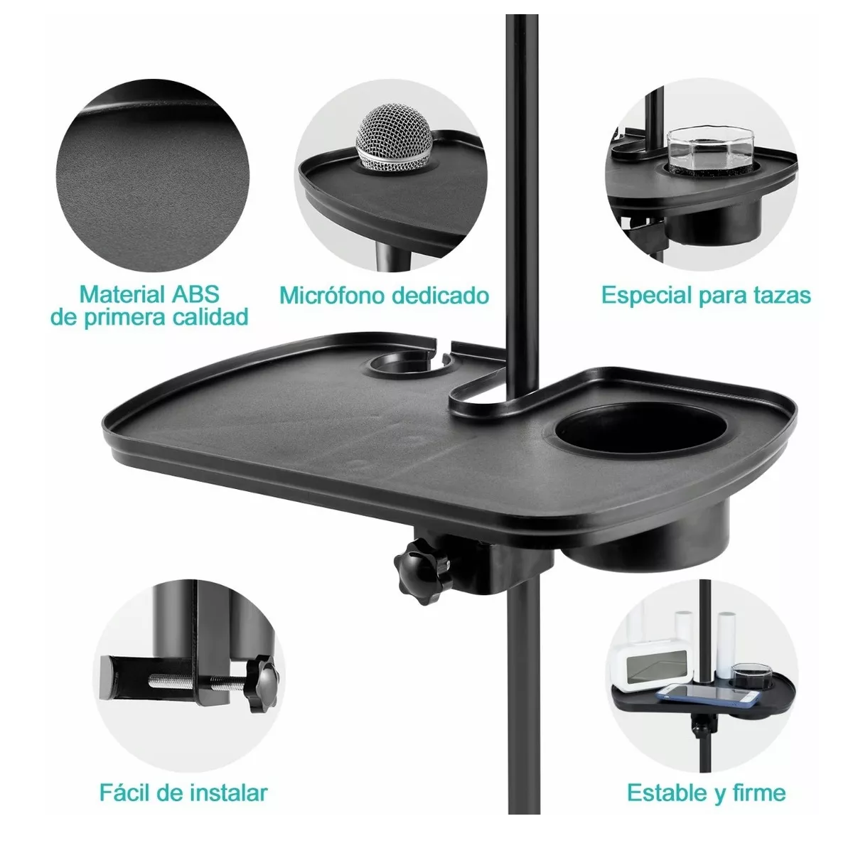Bandeja De Soporte De Micrófono Ajustable Con Portavasos