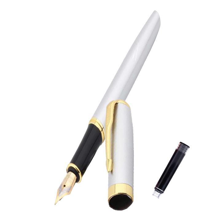 Bolígrafo Tipo Fuente Profesional MXLSX-007-2 1pza 0,5mm Punta PlataOro 1 Tinta Verde Acero Inoxidable Para Cartucho SmallCartri 3,4mm, SilverLux