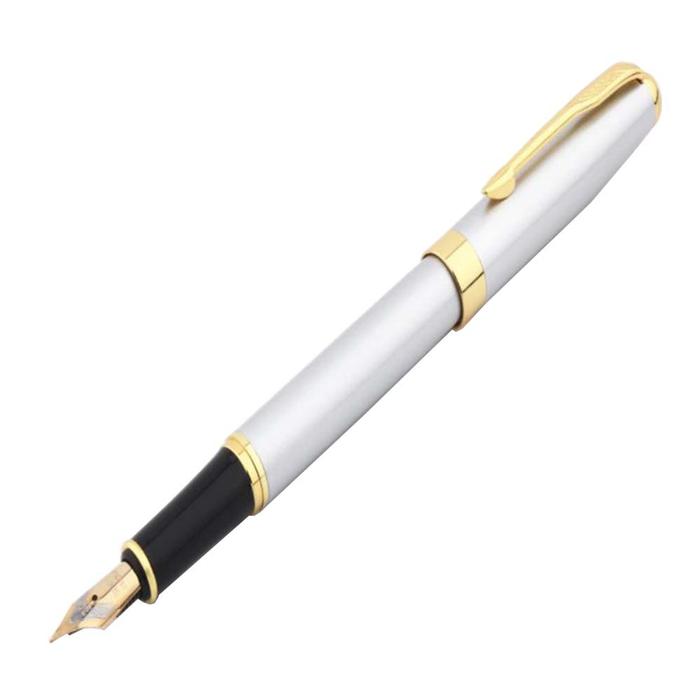 Bolígrafo Tipo Fuente Profesional MXLSX-007-2 1pza 0,5mm Punta PlataOro 1 Tinta Verde Acero Inoxidable Para Cartucho SmallCartri 3,4mm, SilverLux