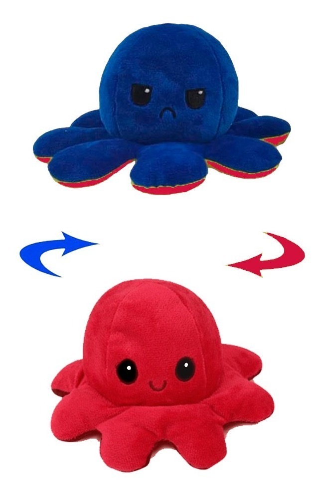 Pulpo Reversible Feliz/Enojado, color azul/rojo FUNBU