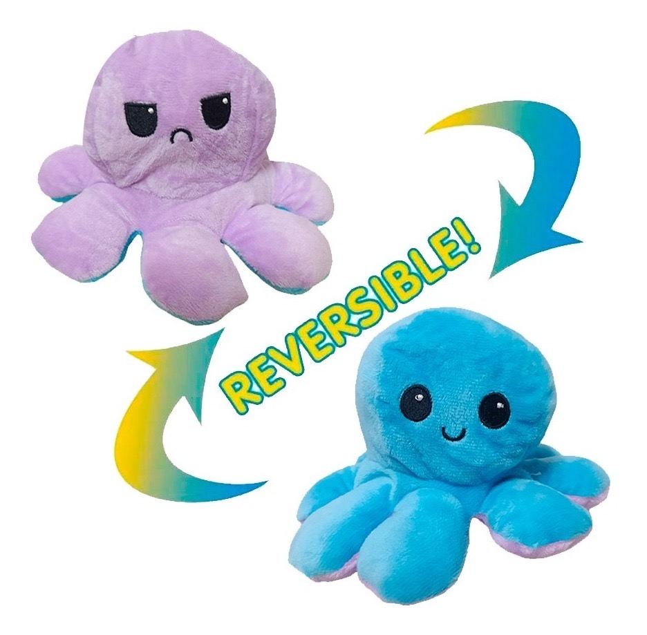 Peluche Funbu Pulpo Reversible Feliz/Enojado Color Morado/Azul