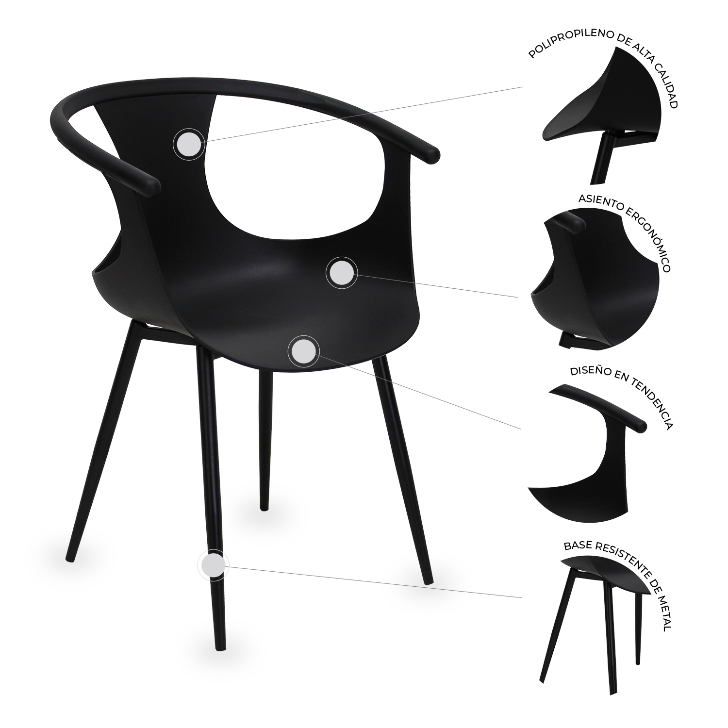 Juego de 4 Sillas para Comedor Nordico Minimalista Catanzaro Negro Mundo In	