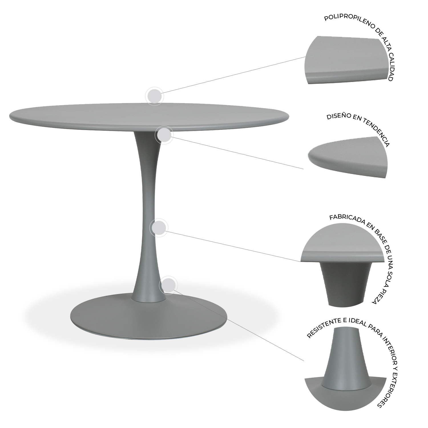 Mesa Alta Vittoria 100 cm Gris Redonda para Exterior Mundo In