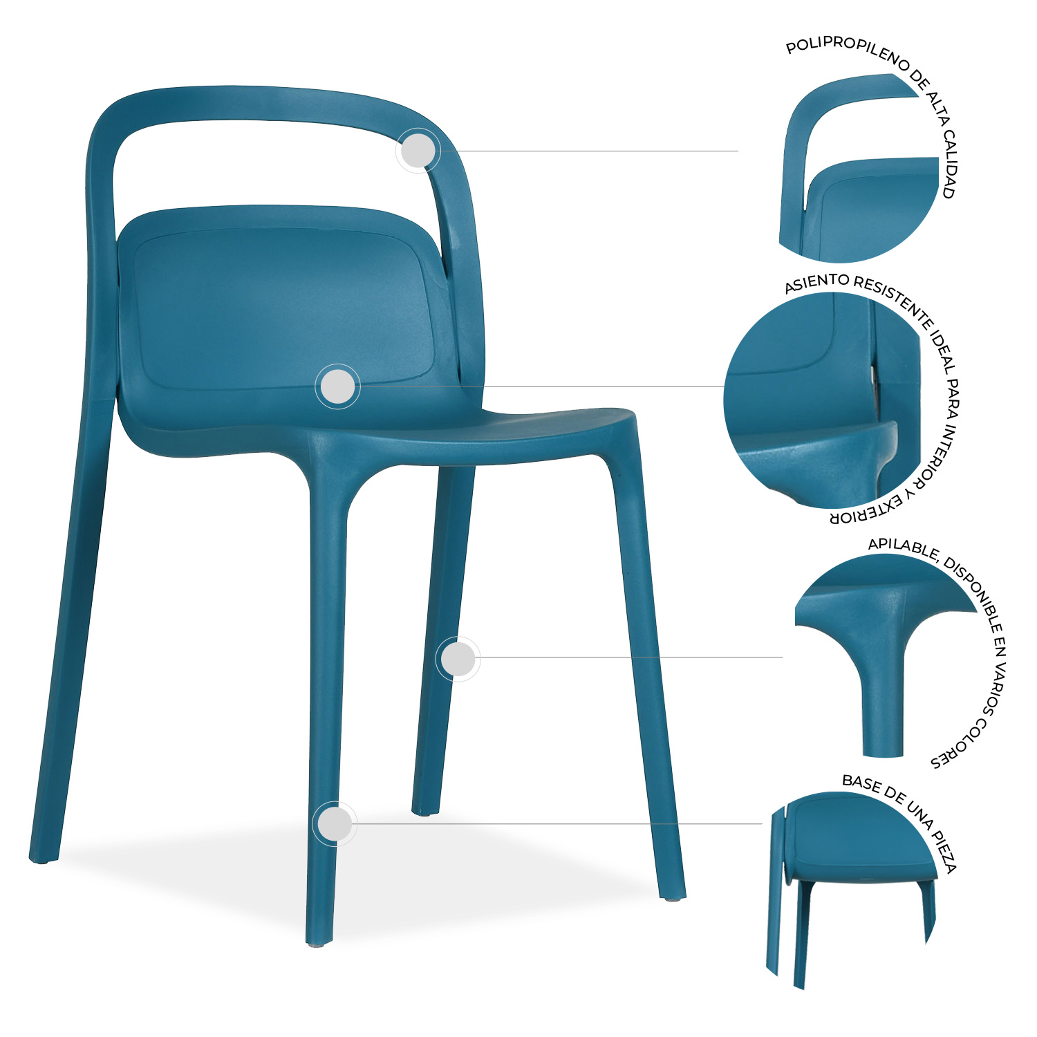 Set 4 Sillas Minimalista Asti Var Azul Polipropileno Exterior Mundo