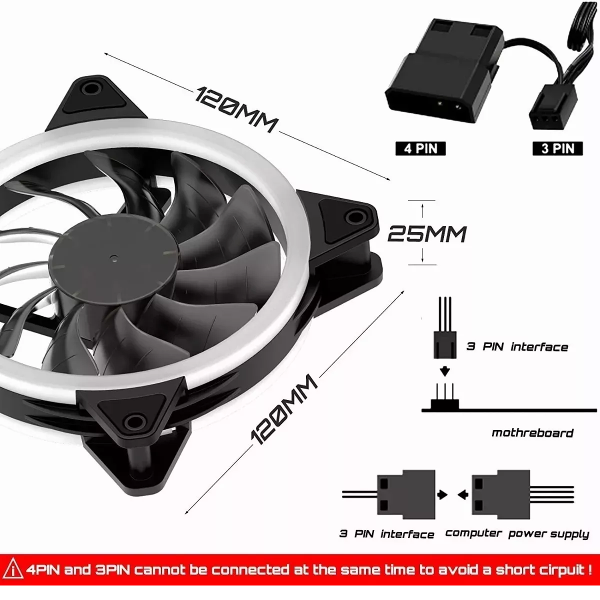 Kit De Ventiladores Rgb De 1200rpm Y 120mm Para Pc, 3 Pzs. Blue