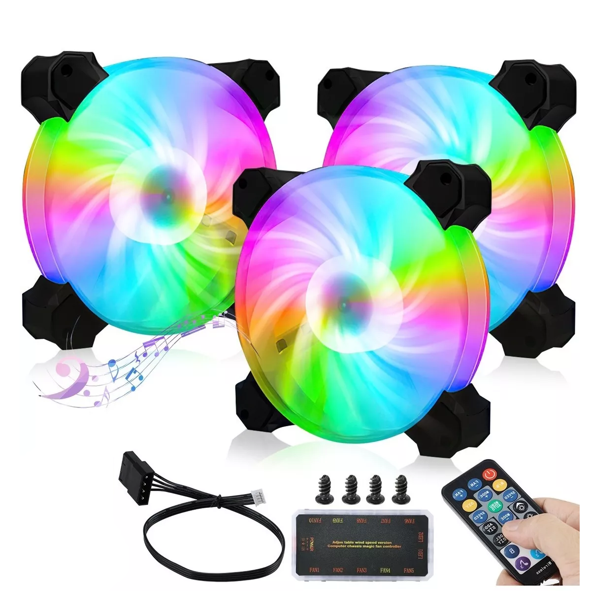 Kit 3 Ventiladores Rgb Pc Gamer Radiador Disipador 