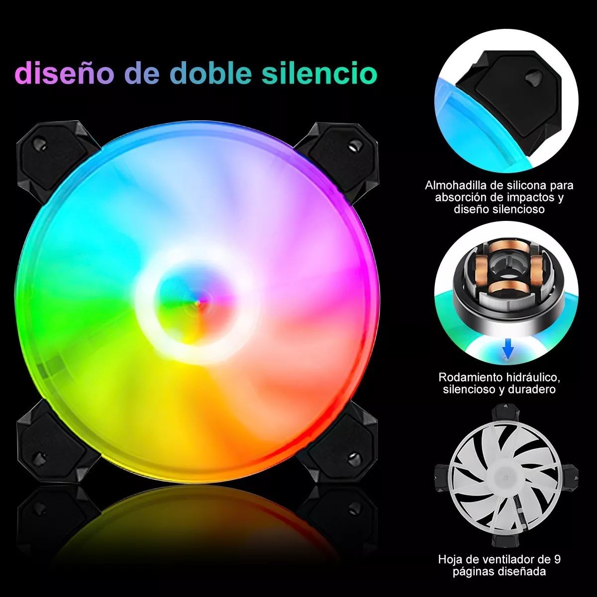 Kit 3 Ventiladores Rgb Pc Gamer Radiador Disipador