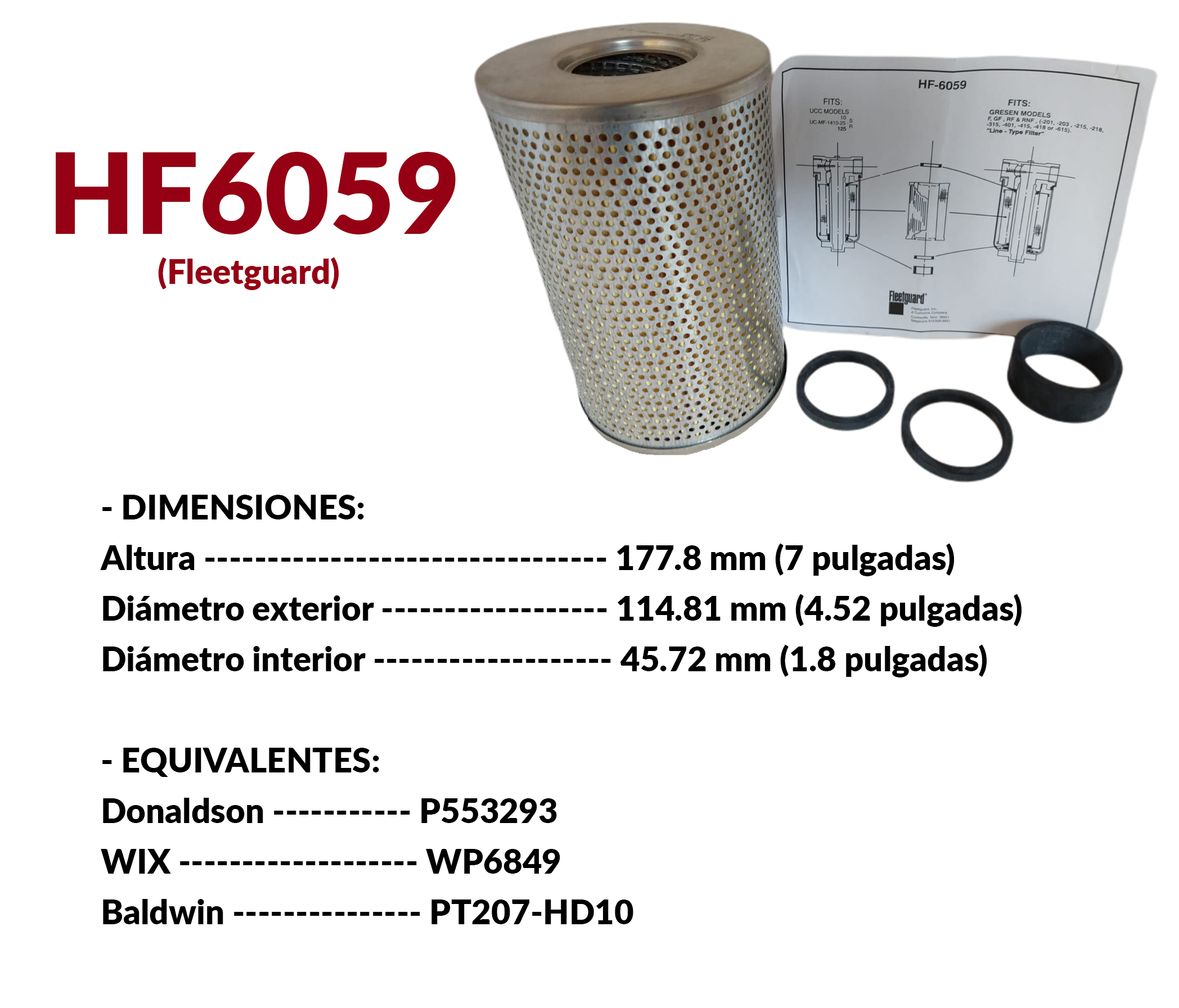 Hf6059 Hf 6059 Filtro Hidraulico P553293 Wp6849