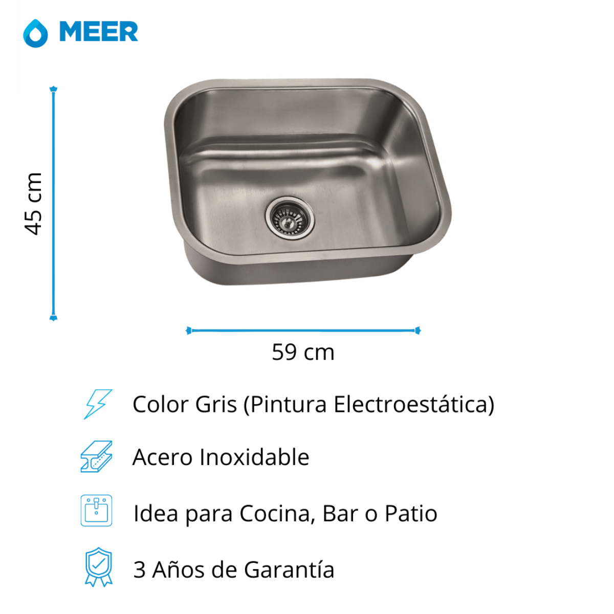 Tarja Sencilla Para Submontar Incluye Contra canasta en Acero Inox.
