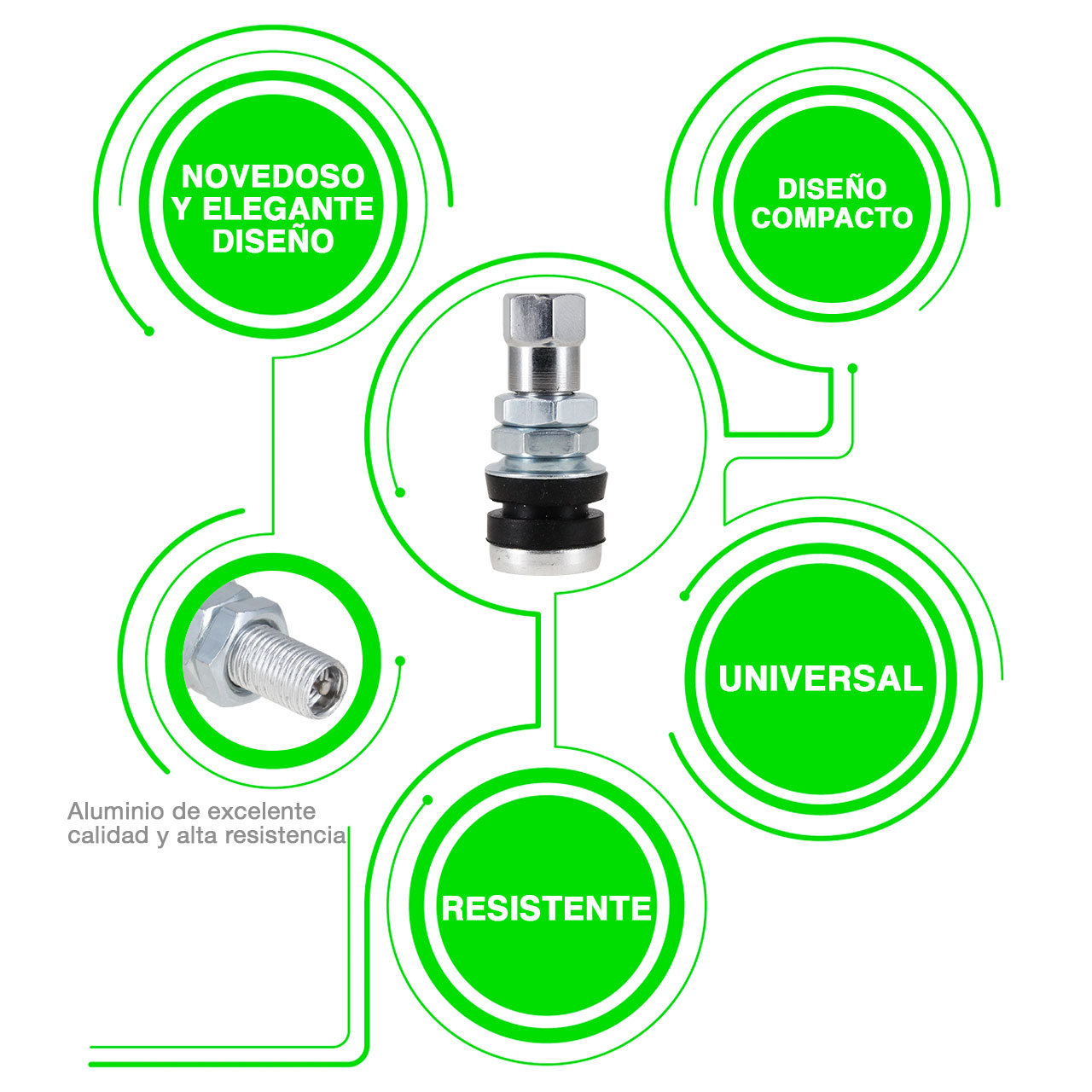 10 Valvula Sellomatica Metalica Pivote Rin Llanta Auto Moto