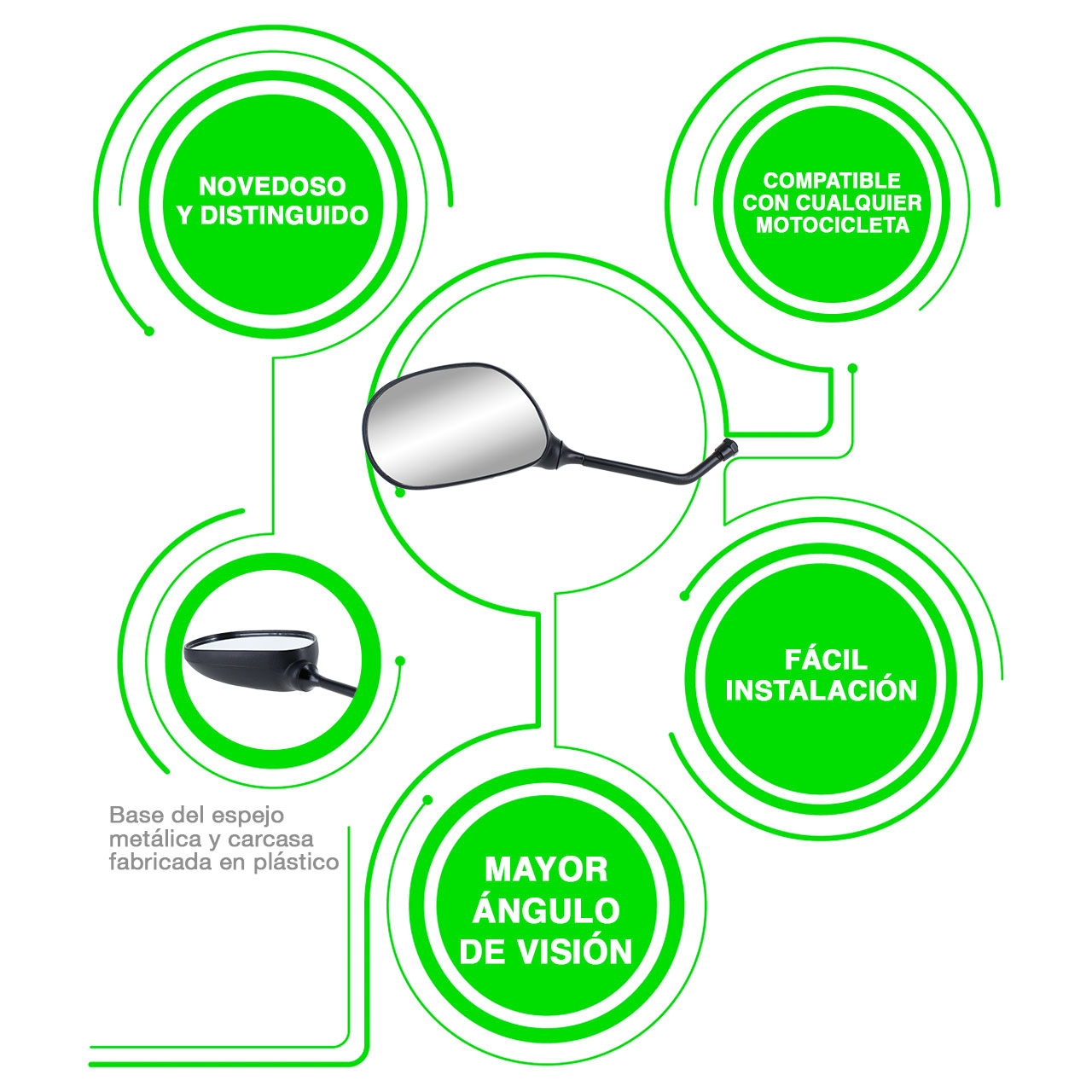 Par Espejos Retrovisores Para Moto Universales Deportivo