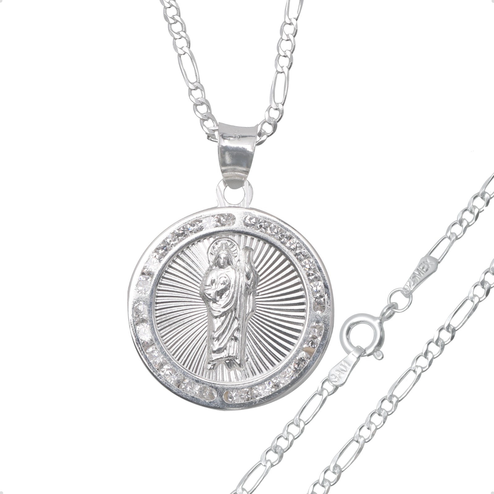 Cadena Con Dije San Judas Tadeo Figaro 60cm Plata Ley 925