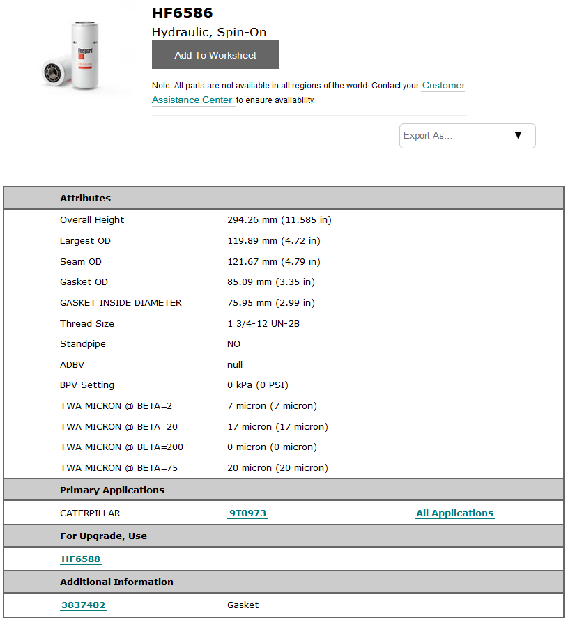 Hf6586 Filtro Hidraulico Hf 6586 Bt8876-mpg 51730 P165569