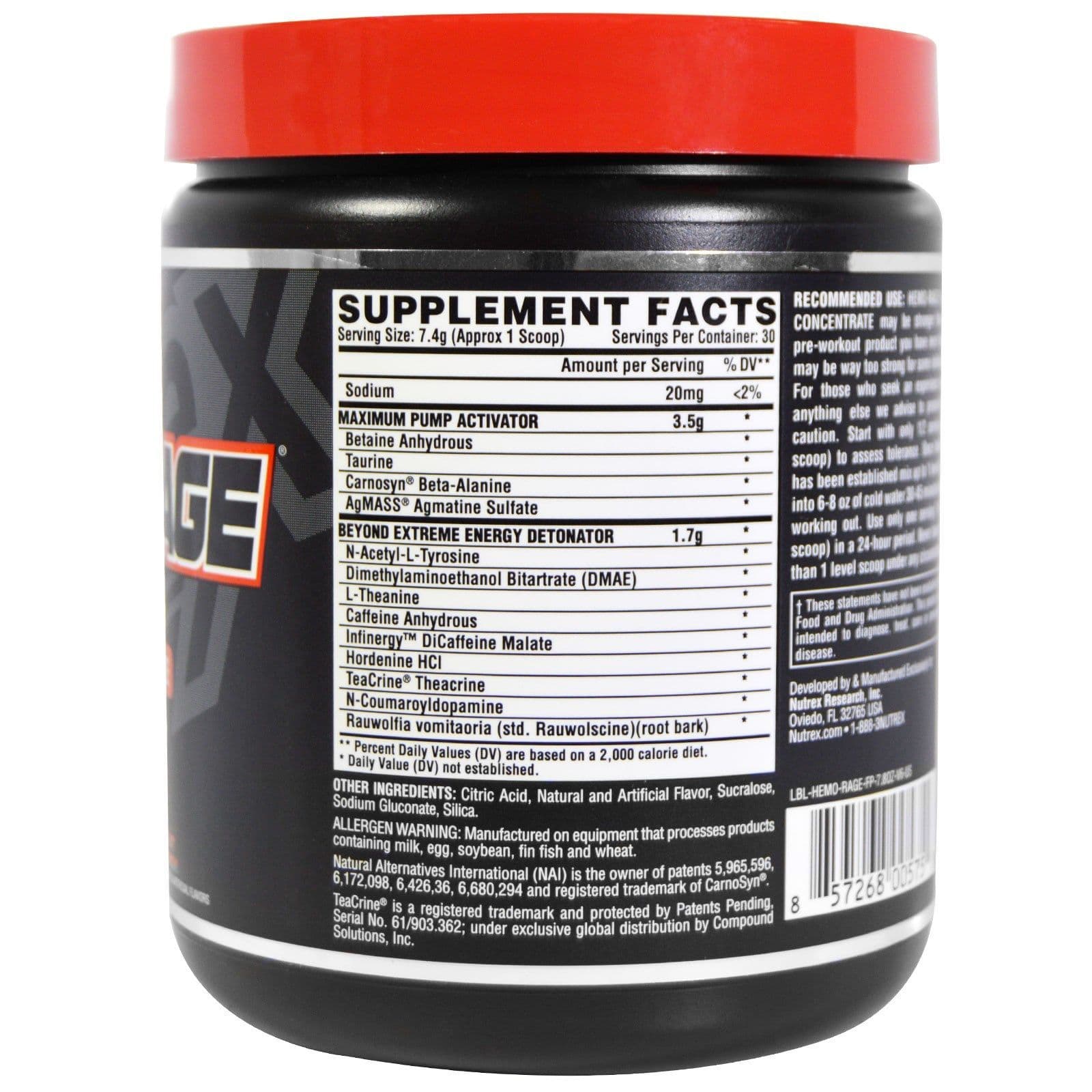 Pre Entreno Hemo-Rage Black Ultra Concentrate 30 serv Nutrex Ponche de Frutas