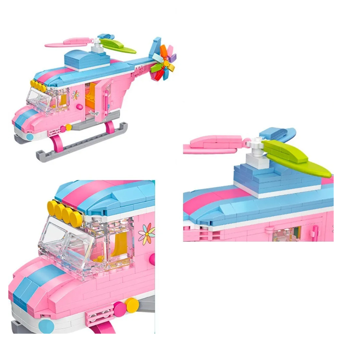Mini Bloques De Construcción Helicóptero Rosa Juguete Loz