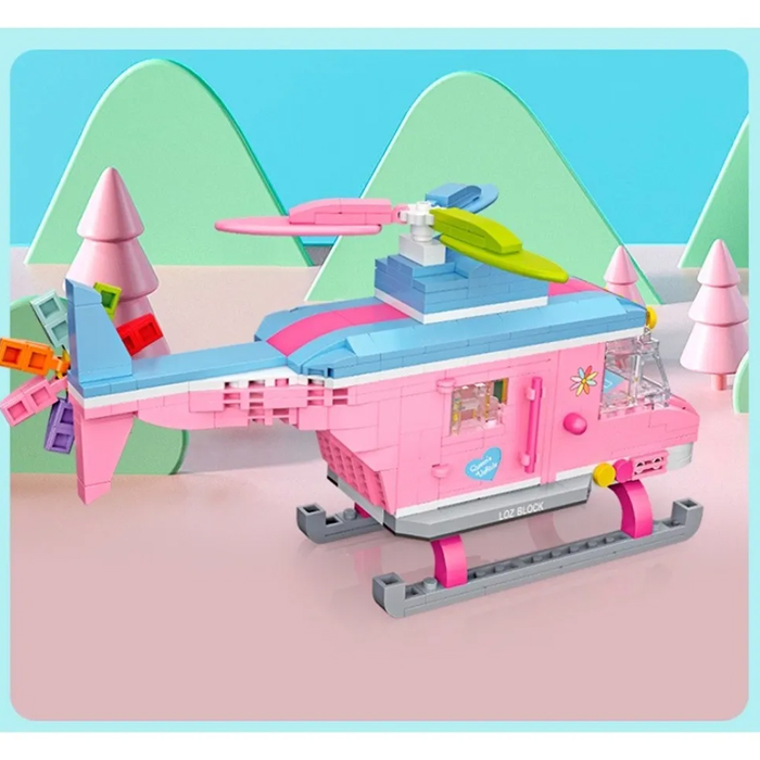 Mini Bloques De Construcción Helicóptero Rosa Juguete Loz