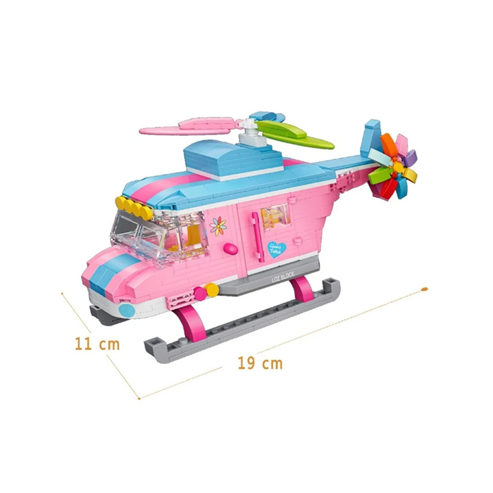 Mini Bloques De Construcción Helicóptero Rosa Juguete Loz