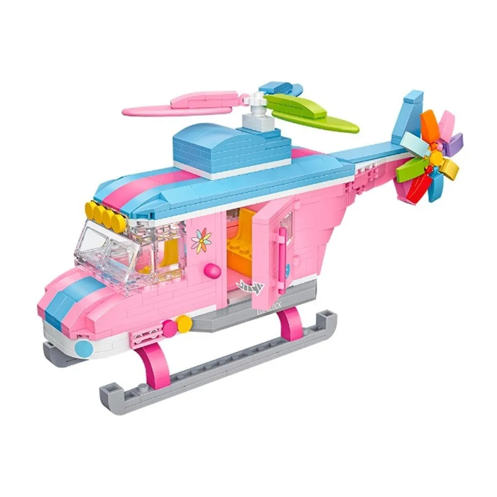 Mini Bloques De Construcción Helicóptero Rosa Juguete Loz