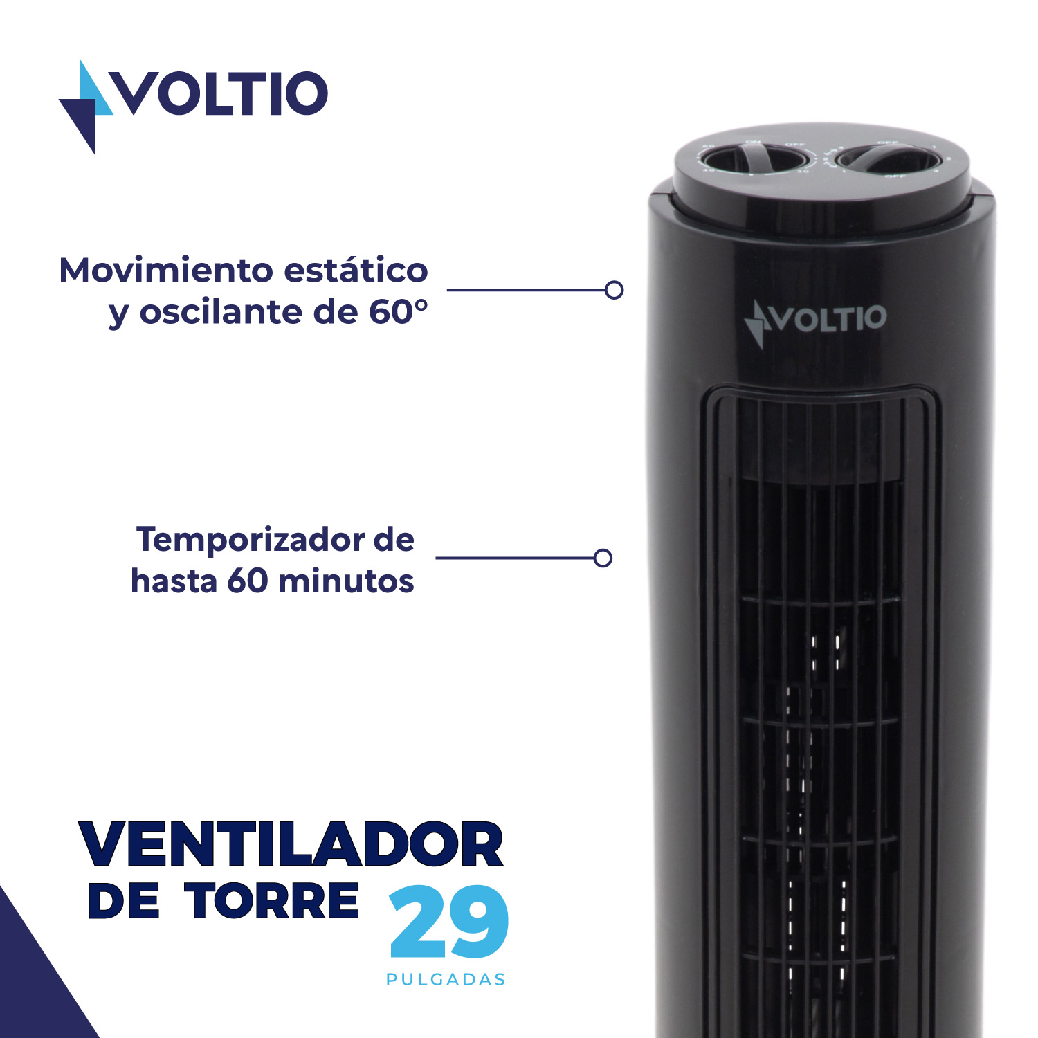 Ventilador de torre 29 pulgadas silencioso giratorio Voltio 