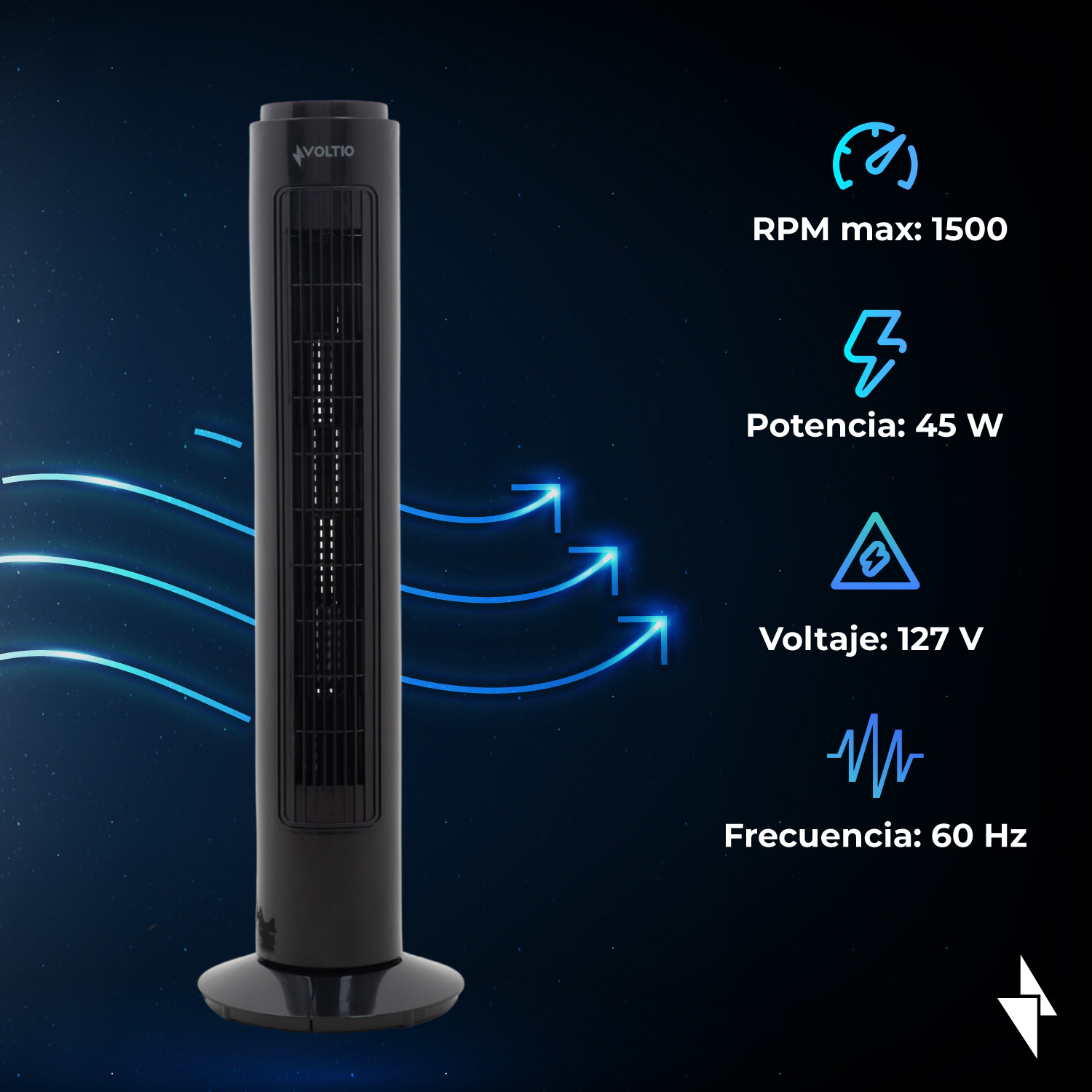 Ventilador de torre 29 pulgadas silencioso giratorio Voltio 