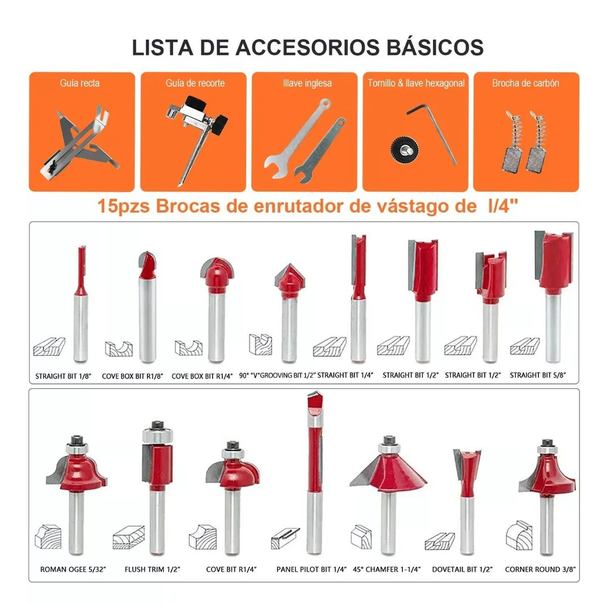 Router Recortador Rebajadora 800w Con 15 Brocas 1/4