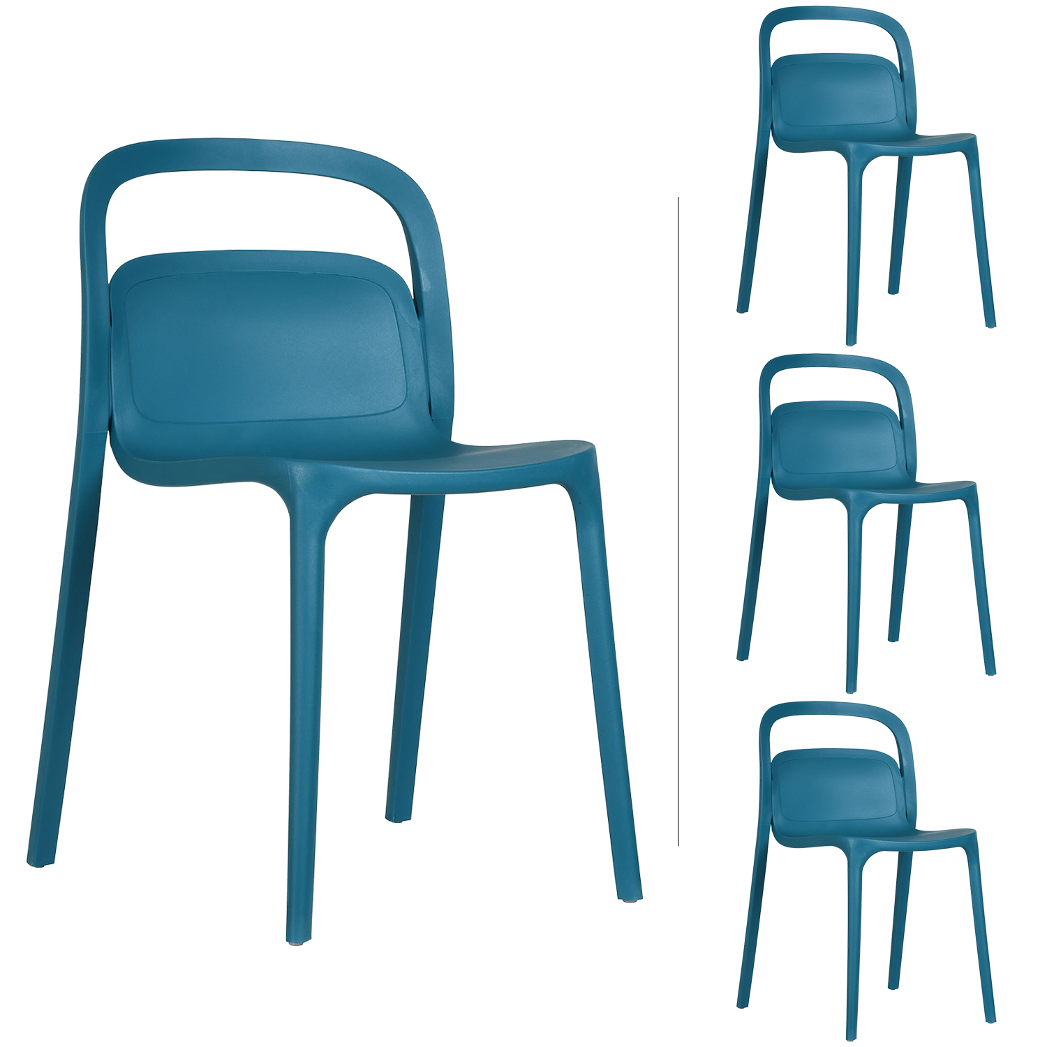 Set 4 Sillas Minimalista Asti Var Azul Polipropileno Exterior Mundo