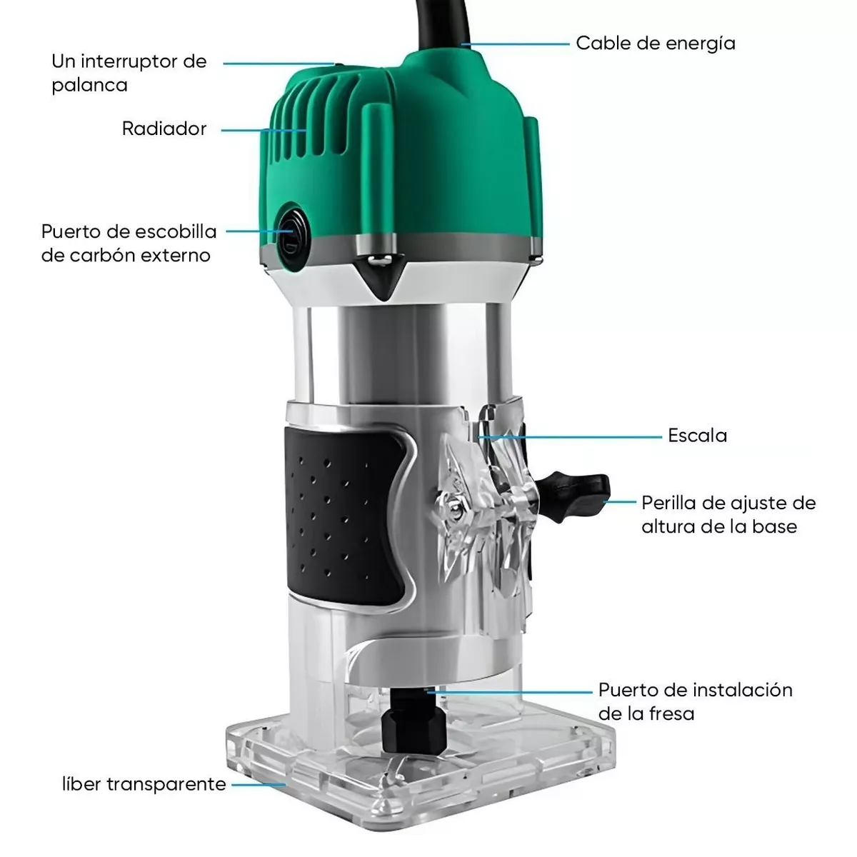 Router Recortador Rebajadora 800w Con 15 Brocas 1/4