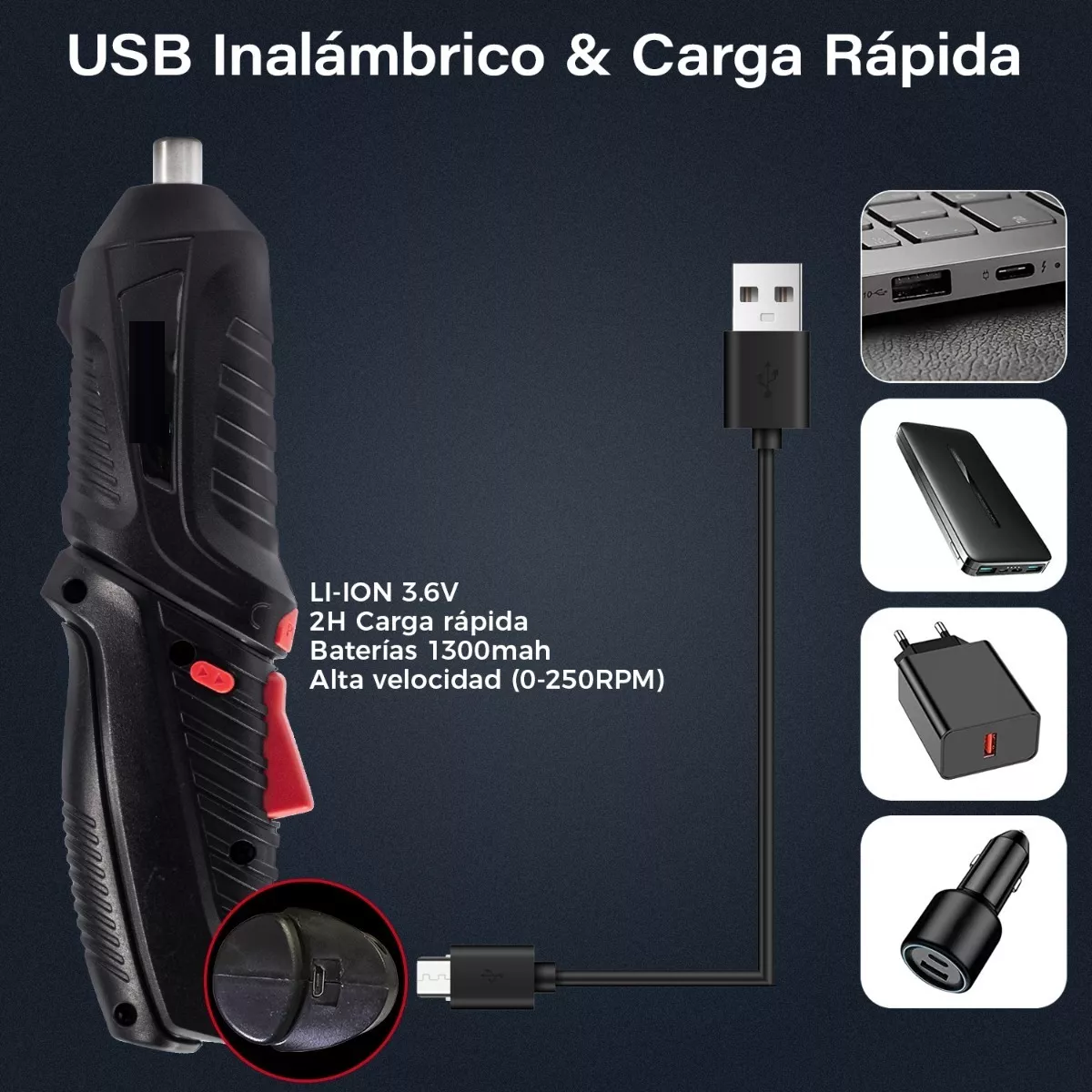 Destornillador Eléctrico Taladro Inalámbrico 3.6v, 47pcs