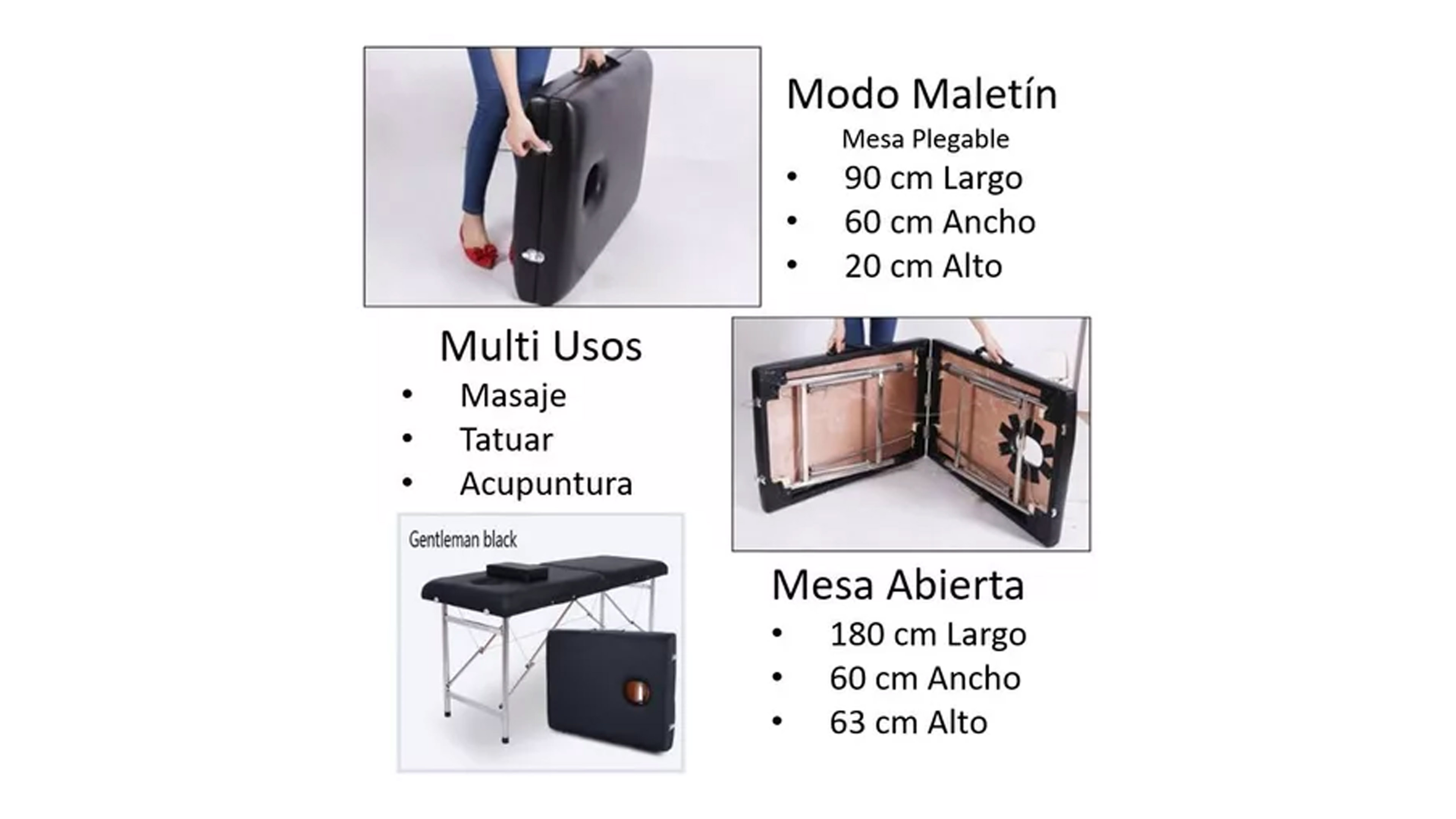 Cama Para Masaje Portátil y Plegable Camilla Masajear 180 Cm Spa, Tatuajes, Terapia