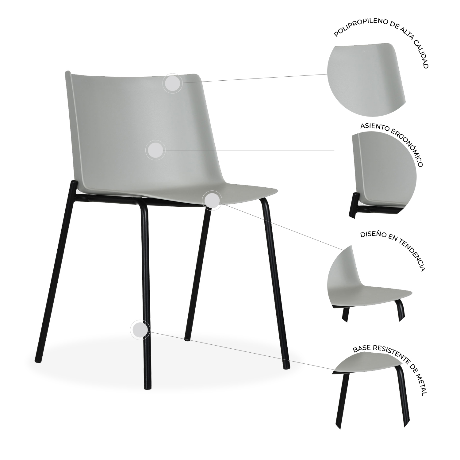 Set 4 Sillas Minimalista para Comedor Colombo Gris Plástico Mundo In